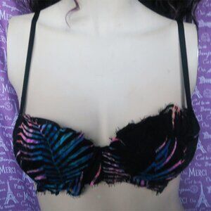 PINK Victoria's Secret date push up bra leaves plants in black, blue, multicolor